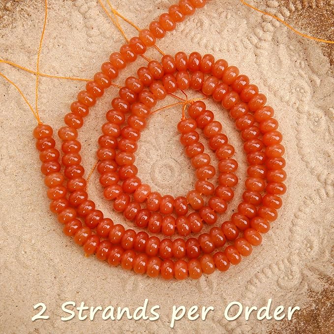 2 Strands (150PCs) Orange Jade Rondelle Beads, 5 * 8mm Gemstone Loose Spacer Abacus Disk Beads for DIY Bracelet Necklace Earrings Jewelry Making, Craft Supplies Beading Kit
