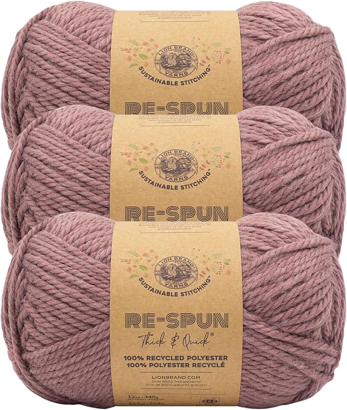 Lion Brand Yarn, Re-Spun Thick & Quick Super Bulky Yarn for Knitting, Crochet, and Crafts, Cameo, 3 Pack, Soft Fiber for Chunky Blankets, Bulky Throws, and Cozy Sweaters