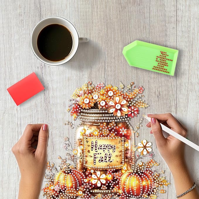 SENQAO Halloween Diamond Art Hanging Kits for Adults Beginners, DIY Acrylic 5D Special Shaped Crystal Diamond Gem Art Painting Hanging Ornament for Home Wall Decor and Gift（Happy Fall Vase Pumpkin）