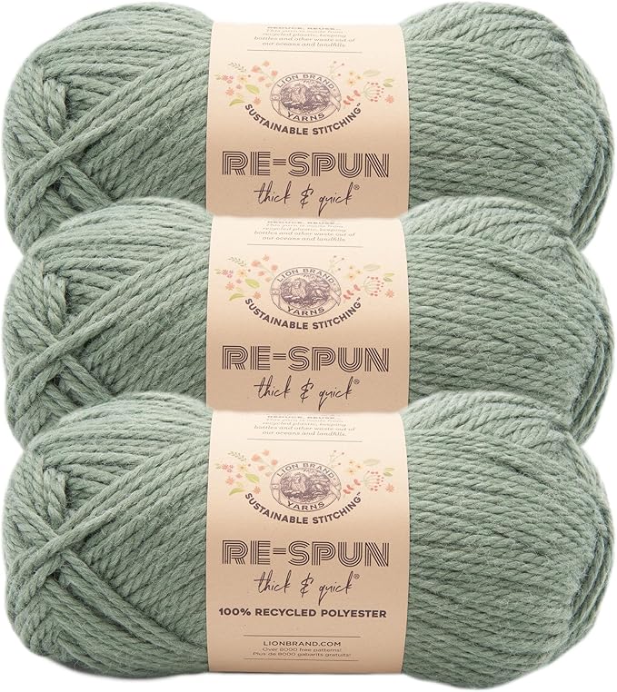 Lion Brand Yarn, Re-Spun Thick & Quick Super Bulky Yarn for Knitting, Crochet, and Crafts, Spruce, 3 Pack, Soft Fiber for Chunky Blankets, Bulky Throws, and Cozy Sweaters