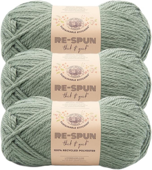 Lion Brand Yarn, Re-Spun Thick & Quick Super Bulky Yarn for Knitting, Crochet, and Crafts, Spruce, 3 Pack, Soft Fiber for Chunky Blankets, Bulky Throws, and Cozy Sweaters