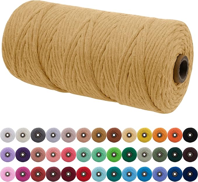 JeogYong Single Strand Macrame Cord 3mm x 109 Yards (328 Feet) Soft Cotton Rope Macrame Yarn 3 mm Macrame Cord, Macrame Supplies for Crafts Wall Hangings Plant Hangers Decorations (Coffee)
