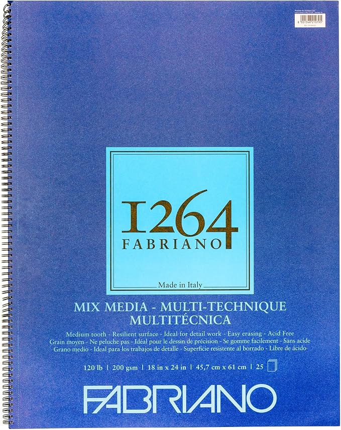 Fabriano 1264 Mixed Media Pad, 18" x 24", 120 lb.