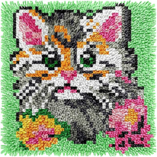 Manzapu Latch Hook Rug Kits for Adults Beginners, 30cm*30cm Small Home Decor Rugs Making Kit with Crochet Tool ＆ Precut Yarns and Coded Canvas Christmax Halloween Craft Gifts for Women Mom