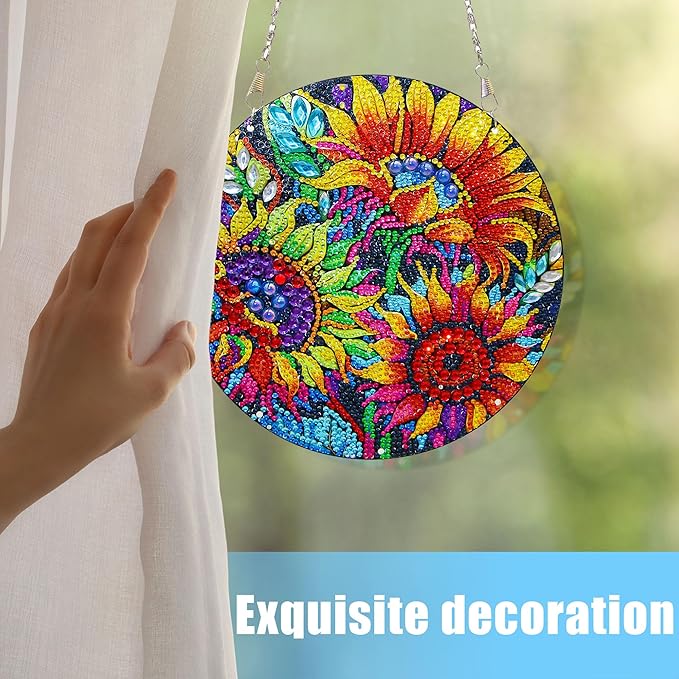 Sunflower Diamond Art Kits for Adult Beginner DIY Diamond Painting Hanging Window Pendant Ornament for Home Decoration Gem Art Gift (Sunflower)