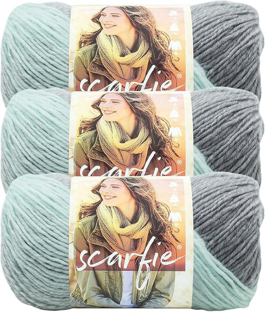 (3 Pack) Lion Brand Yarn Scarfie Bulky Yarn, Mint/Silver
