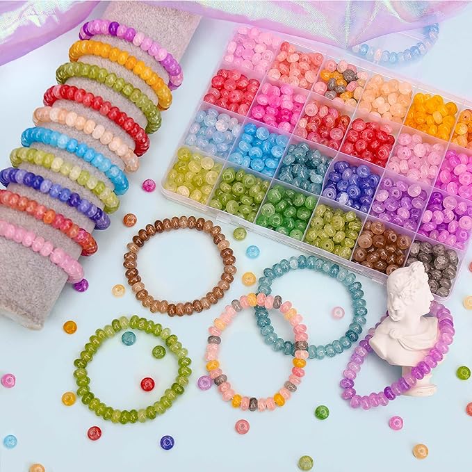 BONNY BOXX 960PCs Rondelle Glass Beads for Jewelry Making, 24 Colors Abacus Crystal Beads (5x8mm), Gemstone Spacer Bead for Bracelets Necklaces Earrings, DIY Crafts Supplies Kit with Organizer Box