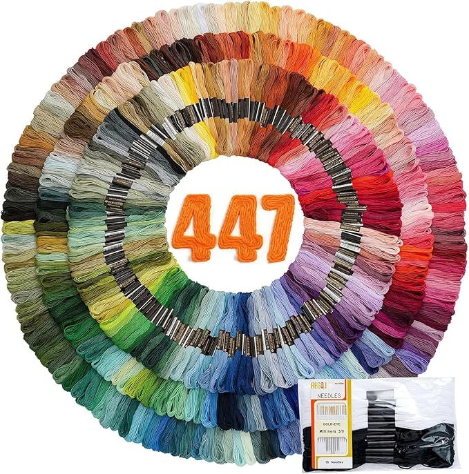 447 Colors Embroidery Floss Complete Set, Friendship Bracelet String, 8.7in 6-Strand Cross Stitch Thread Polyester Embroidery Thread