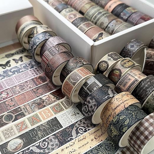 yubbaex vintage washi tape value pack 36 rolls antique printed masking tape retro decorative for arts, diy crafts, journal supplies, planners, scrapbook, card/gift wrapping (classical)