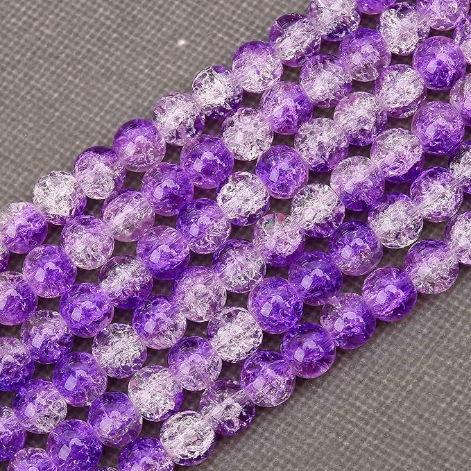 80PCs 10mm Purple Crackle Glass Beads Bulk, Round Smooth Hole Glass Crystal Beads for Jewelry Making, DIY Bracelets, Necklaces, Bag Charms, Keychains and Craft Projects