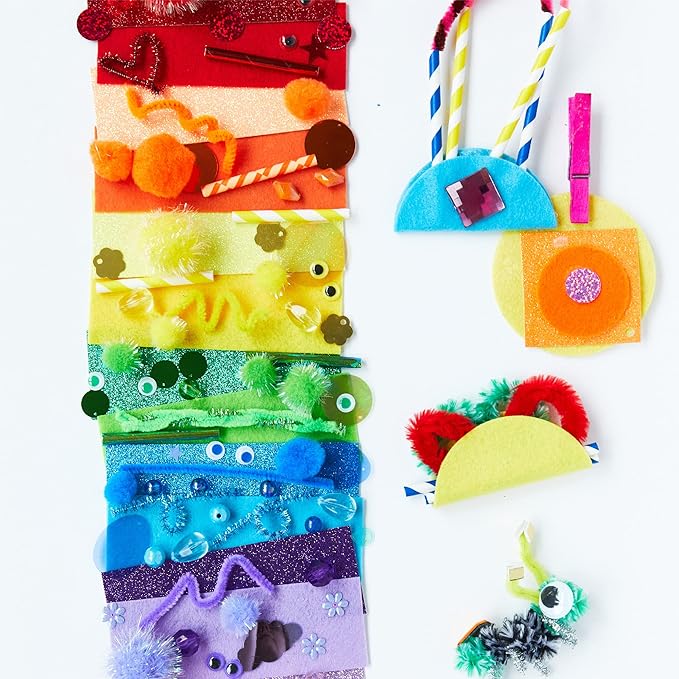 kid made modern rainbow craft kit - bulk arts & crafts supplies and materials for kids - 300+ pieces diy art box case for creative projects (ages 6+)