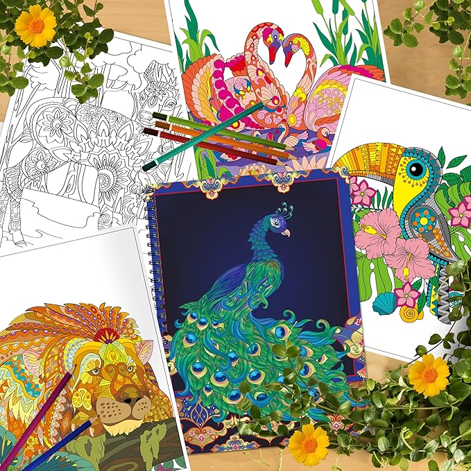 Adult Coloring Books Set:3 Coloring Books for Adults Animal Flowers & Other Themes Designs.Coloring Books for Adults to Relax and Relieve Anxiety