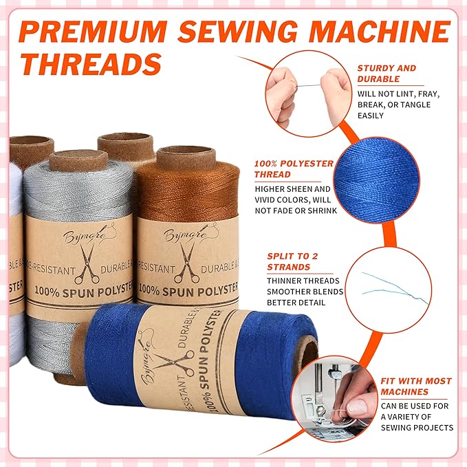 bymore 30 pcs sewing thread kit, 12 colors 400 yards per polyester thread spools with needles and threaders for hand & machine sewing, emergency and travel, diy and home