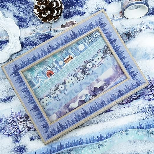 YUBX Winter Washi Tape Set 18 Rolls Landscaping Snow Embellishment Blue White Decorative Masking Tapes for Arts, DIY Crafts, Journals, Planners, Scrapbook, Wrapping