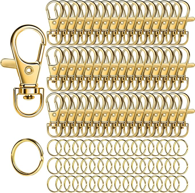 LEOBRO 100PCS Lobster Claw Clasps and Key Rings, 50PCS Keychain Clips and 50PCS Key Chain Ring for Keychain, Key, Jewelry Making, Art Crafts, Gold
