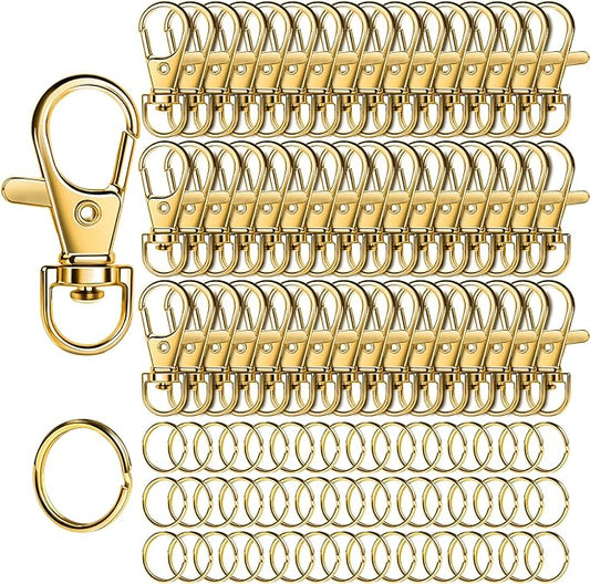 LEOBRO 100PCS Lobster Claw Clasps and Key Rings, 50PCS Keychain Clips and 50PCS Key Chain Ring for Keychain, Key, Jewelry Making, Art Crafts, Gold