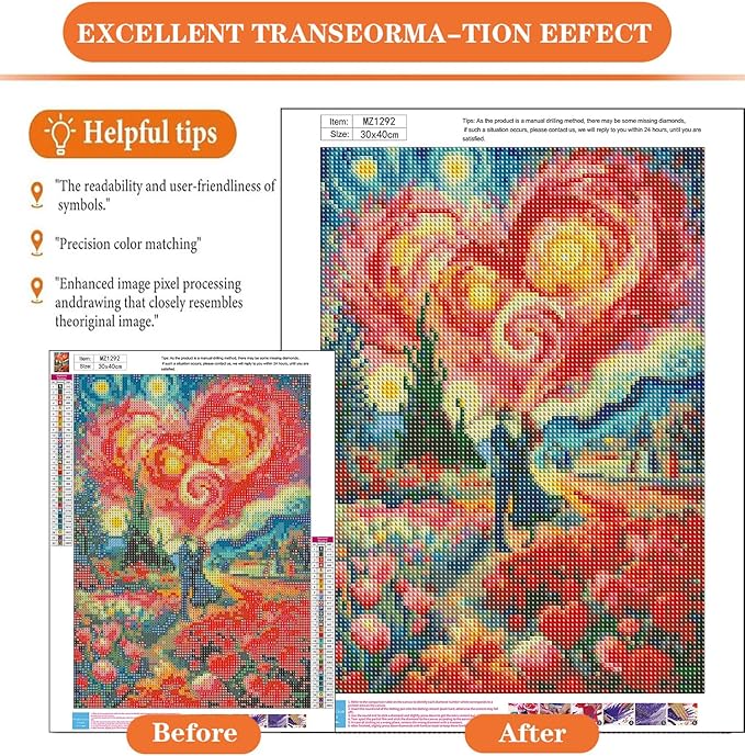 igoodom Starry Night Diamond Art Kits for Adults, Valentine's Day Diamond Painting Kit, Full Drill Round Diamond Art Kits, DIY Gem Art for Home Wall Decor Gift 12x16inch
