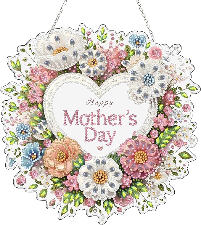 DIY Hanging Diamond Art Kit for Adults, 5D Acrylic Gem Art Window & Wall Pendant, Diamond Painting Ornament for Home Decor (Mother's Day)