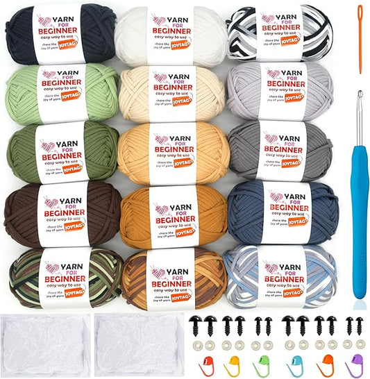15 Pack Beginners Crochet Yarn Cotton Crochet Yarn for Crocheting Knitting Beginners(15x50g)-Neutral Mix-New