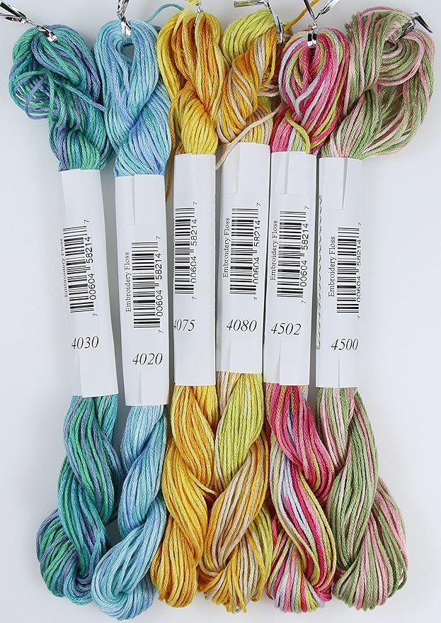 KCS Big skeins of 25 Meters Size 25 Color Variegated Cross Stitch Stranded Threads,6 skeins,16