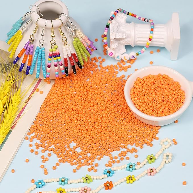 Bala&Fillic Light Orange Color 3mm Seed Beads About 3600pcs/100Grams in Bag, 8/0 Glass Craft Beads for Making Bracelet and Necklace (Light Orange)