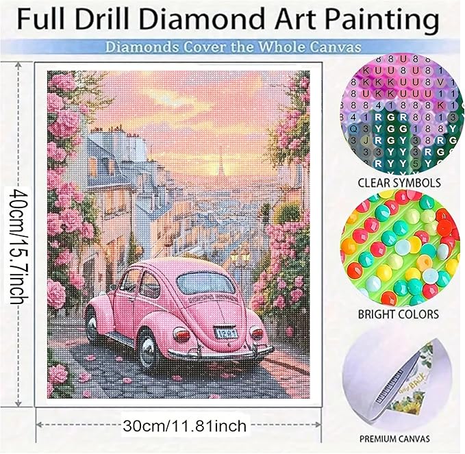 KUFWKEY Paris Scenery Diamond Art Kits for Adults, Car Diamond Painting Kit,Full Round DIY Diamond Mosaic Kits,Landscape Diamond Art Painting,Diamond dots,12x16 inch