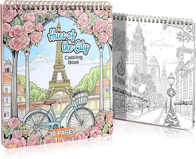 Coloring Book for Adult, 30 Pages Hues of The City, Color Urban Street Scenes, Architecture Building Stores, Fun Coloring Activities for Women Teen, Painting Pages for Relax Stress Relief