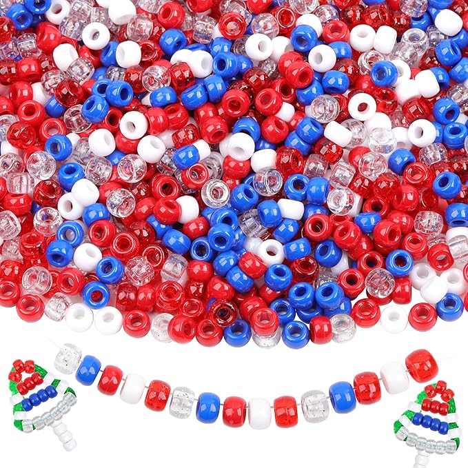 Glitter Pony Beads - 1000 Pcs Plastic Beads for Friendship Bracelets, Hair Braiding, Necklace & Earrings - 6x9mm, Large Hole, Transparent