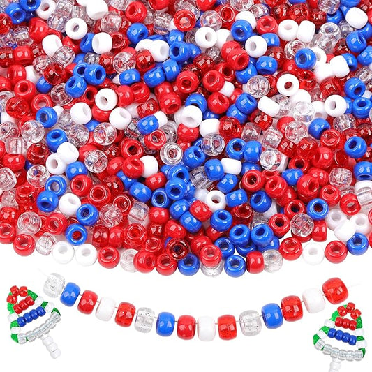 Glitter Pony Beads - 1000 Pcs Plastic Beads for Friendship Bracelets, Hair Braiding, Necklace & Earrings - 6x9mm, Large Hole, Transparent