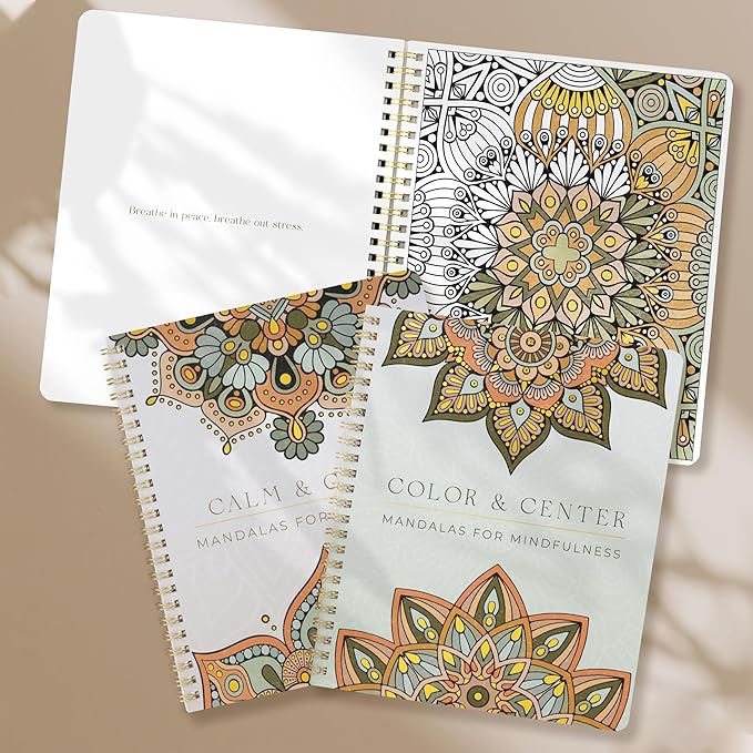 Beautiful Adult Coloring Book Set of 2 for Relaxation - Mandala Coloring Books with Inspirational Quotes Making it a Great Gift - Perfect Stress-Relieving Books Fun to Color for Women