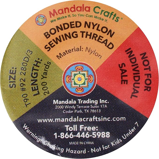 Mandala Crafts Size 92 280D T90 Bonded Nylon Thread - 12 Vibrant Colors 2400 YDs Tex 90 Heavy Duty Sewing Threads for Leather, Jeans, Weaving, Outdoor Marine Upholstery