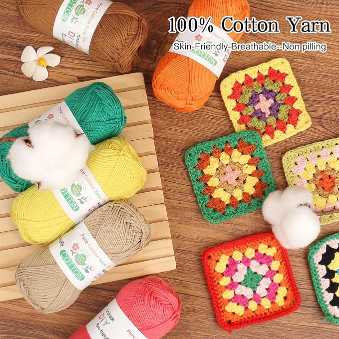 Katech Pure Cotton Yarn for Crocheting & Knitting – Soft Sport Weight CYC #2, 6 Skeins (50g Each, 300g Total), Ideal Crochet Yarn for Dishcloths, Baby Clothes, Socks, Lightweight Scarves（Beige）