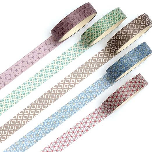 Fantasy Washi Tape Set - 5 Rolls Texture Arts Adhesive Tapes Basic Patterns Decorative Masking Tape Sets for Craft, Kids, Scrapbook, DIY, Gift Wrapping (11-Geometric Harmony)