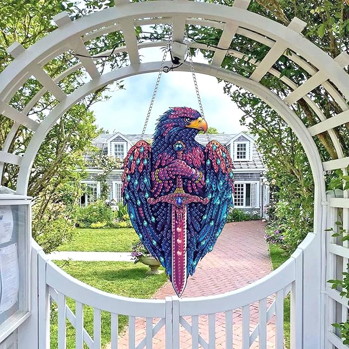 Wergund 5D DIY Eagle Diamond Art Hanging Kits, Hanging Diamond Art Bird, Acrylic Special Shaped Rhinestone, Window Hanging Pendants for Home Wall Garden Front Door Outdoor Decor Gift(Eagle)