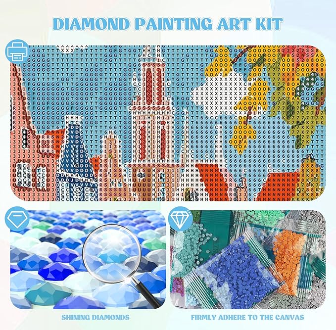 QENSPE Diamond Painting Art Kits for Adults, DIY Landscape Full Drill Diamond Art for Beginners, 5D Colorful Houses Round Diamond Dots Paintings Gem Art Crafts for Home Wall Decor Gifts 30x40cm