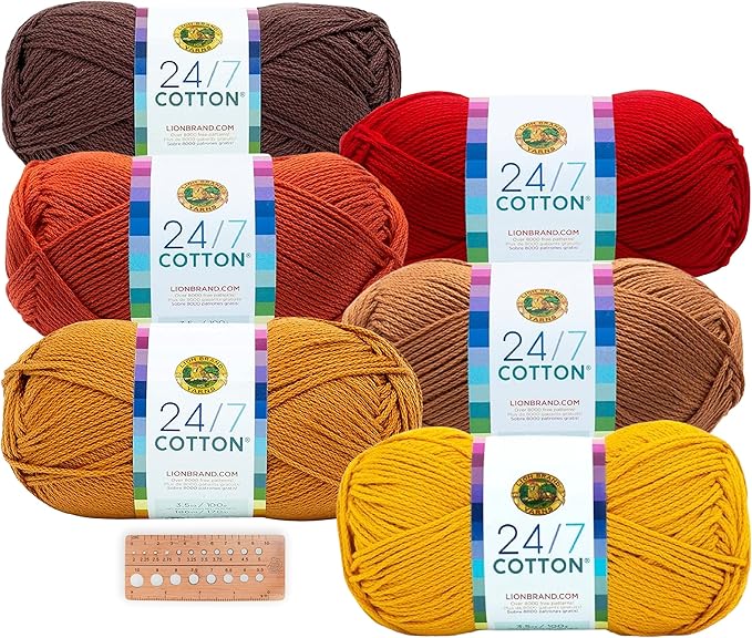 Lion Brand Yarn - 24/7 Cotton - 6 Skein Assortment (Autumn)