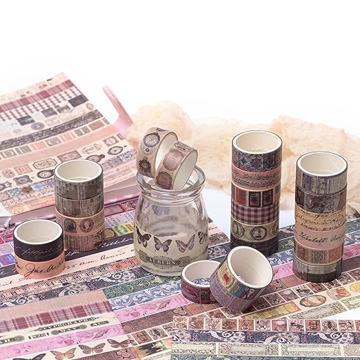 yubbaex vintage washi tape value pack 36 rolls antique printed masking tape retro decorative for arts, diy crafts, journal supplies, planners, scrapbook, card/gift wrapping (classical)