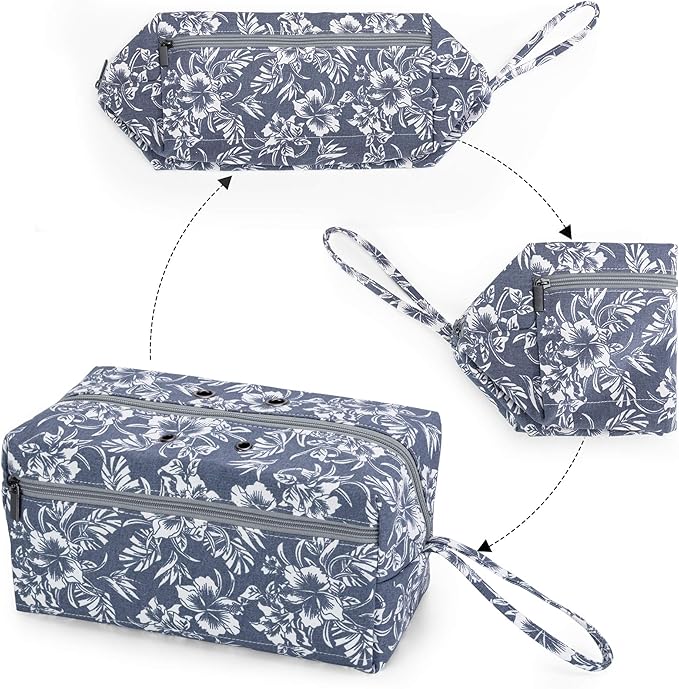 LUXJA Yarn Storage Bag, Carrying Knitting Bag for Yarn Skeins, Crochet Hooks, Knitting Needles (up to 10 Inches) and Other Small Accessories (Large, Flowers)