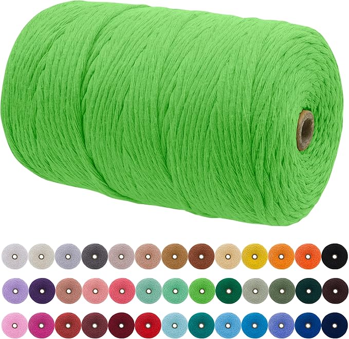 JeogYong Single Strand Macrame Cord 3mm x 218 Yards (656 Feet) Soft Cotton Rope Macrame Yarn 3 mm Macrame Cord, Macrame Supplies for Crafts Wall Hangings Plant Hangers Decorations (Grass Green)