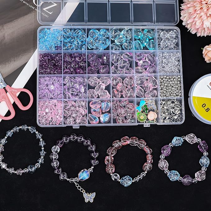 JINNBEY 340PCS Irregular Assorted Acrylic Beads for Bracelet Making, with Flowers Cats Butterfly Kawaii Aesthetic Charm Ornament for Jewelry Making Kit, Keychains, Necklace, Phone Charms, DIY Crafts
