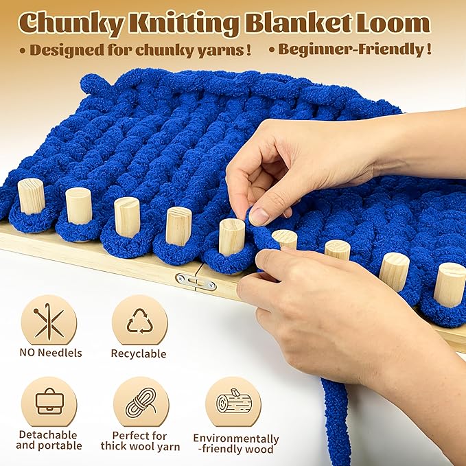 39" Chunky Knitting Blanket Loom - Adjustable Length & Portable Wooden Weaving Loom, for Making Large Blankets and Scarves