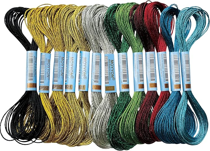 13 Skeins Embroidery Thread, 10 Colors Metallic Embroidery Floss Set, Polyester Cross-Stitch Threads for Hand Embroidery, String Art（10 Colors）