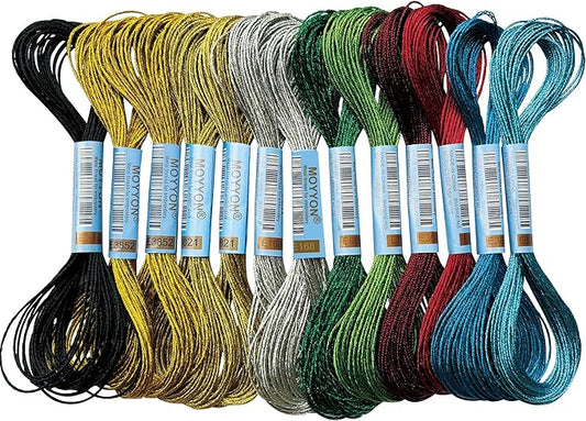 13 Skeins Embroidery Thread, 10 Colors Metallic Embroidery Floss Set, Polyester Cross-Stitch Threads for Hand Embroidery, String Art（10 Colors）