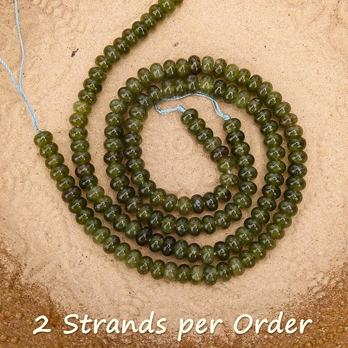 2 Strands (150PCs) Olive Green Jade Rondelle Beads, 5 * 8mm Gemstone Loose Spacer Abacus Disk Beads for DIY Bracelet Necklace Earrings Jewelry Making, Craft Supplies Beading Kit
