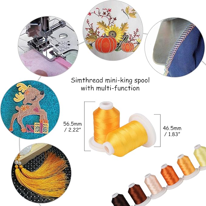 Simthread Embroidery Machine Thread Kit 800Y 21 Spools Brown and Gold Colors for Professional Embroidery Design