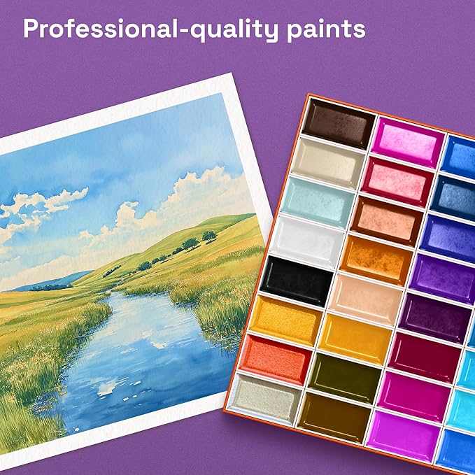 ARTISTRO Professional Watercolor Paint Set for Adults - 48 Pigment-Rich Colors, XL Pans, ASTM-I Lightfastness, High Tinting Strength Watercolor Set for Professionals made by professionals
