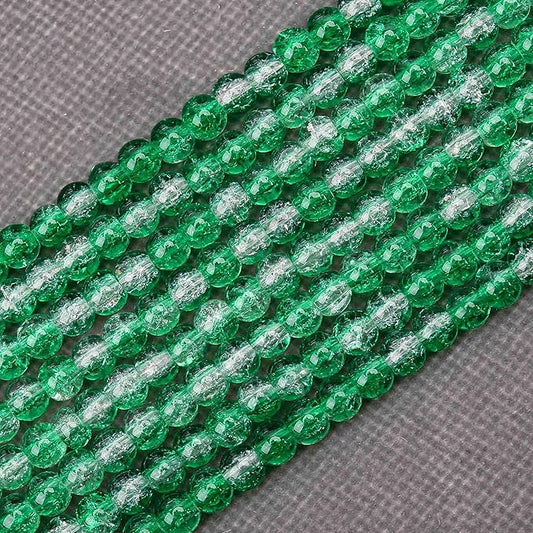 300PCs 6mm Green Crackle Glass Beads Bulk, Round Smooth Hole Glass Crystal Beads for Jewelry Making, DIY Bracelets, Necklaces, Bag Charms, Keychains and Craft Projects
