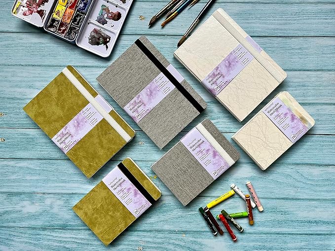 tumuarta Watercolor Sketchbook, 7.5x5, 140 LB, 300GSM, 100% Cotton Paper, Cold Press, 24 Sheets,48 Pages, Watercolor Journal for Use As Travel Sketch Book and Mixed Media Pad On The Go