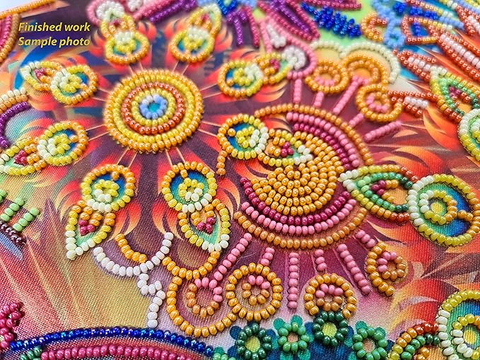 AllAboutEmbroideryUA Rainbow Fractal Bead Embroidery Kits Abstract Beaded Cross Stitch Kits Beading Pattern Needlework Partial Embroidery Handcraft Tapestry kit