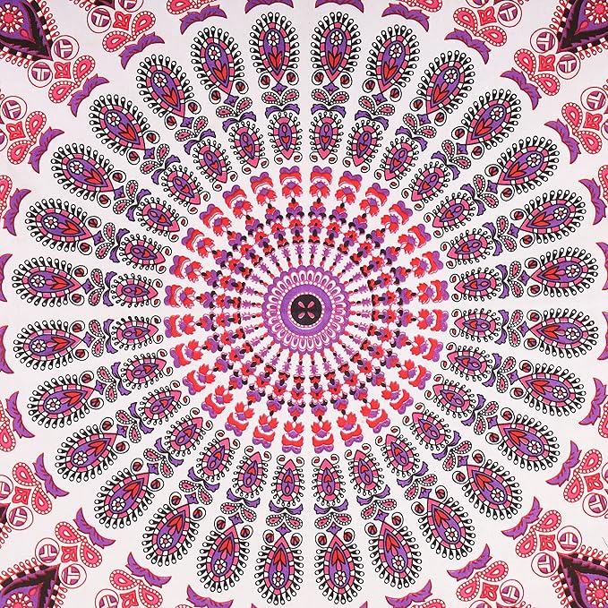 bless international handmade indian hippie bohemian psychedelic peacock mandala wall hanging college dorm beach throws table cloth bedding tapestry (pink blue, king(88x104inches)(225x265cms))